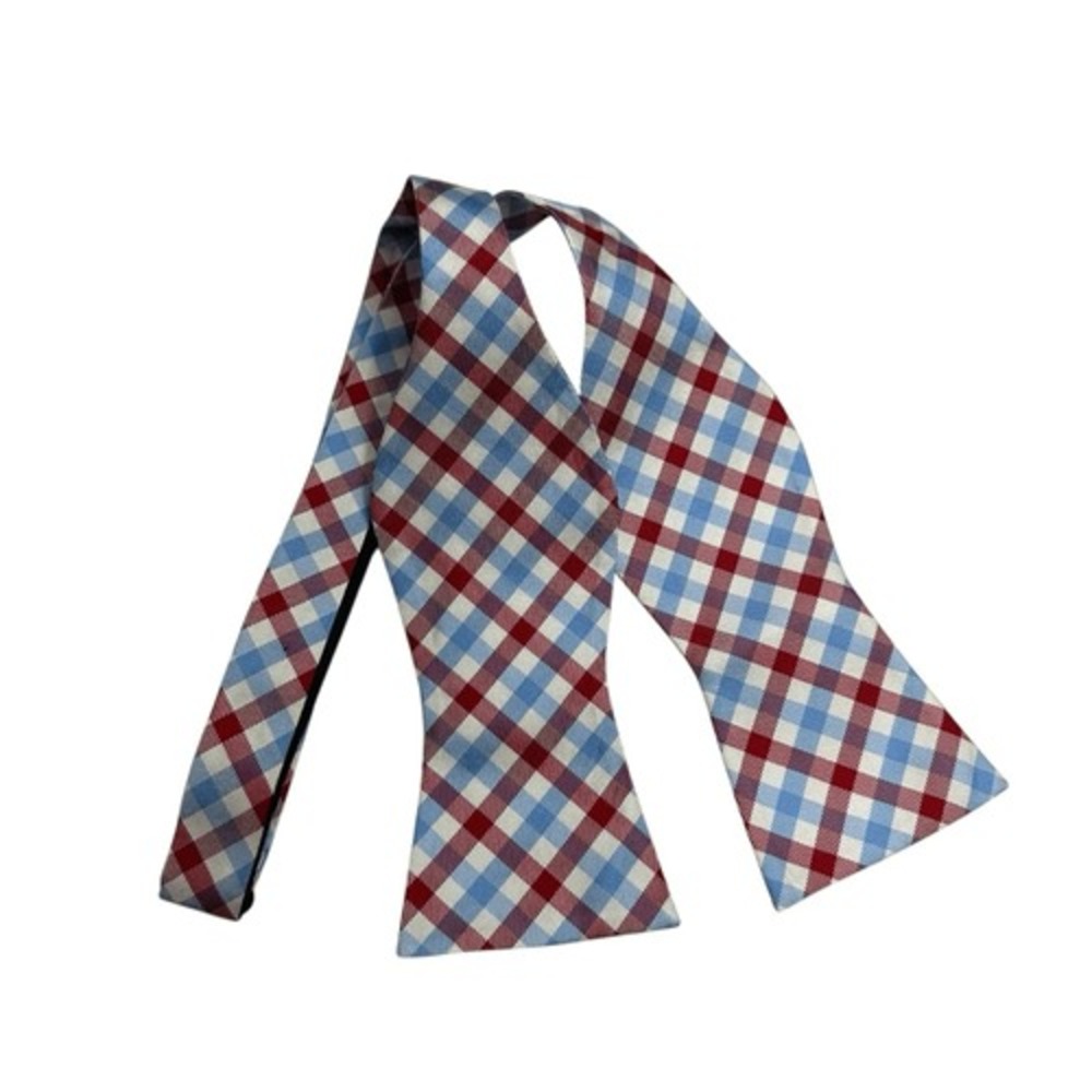 Tommy Hilfiger White Plaid Formal 100% Silk Bow Tie, OS